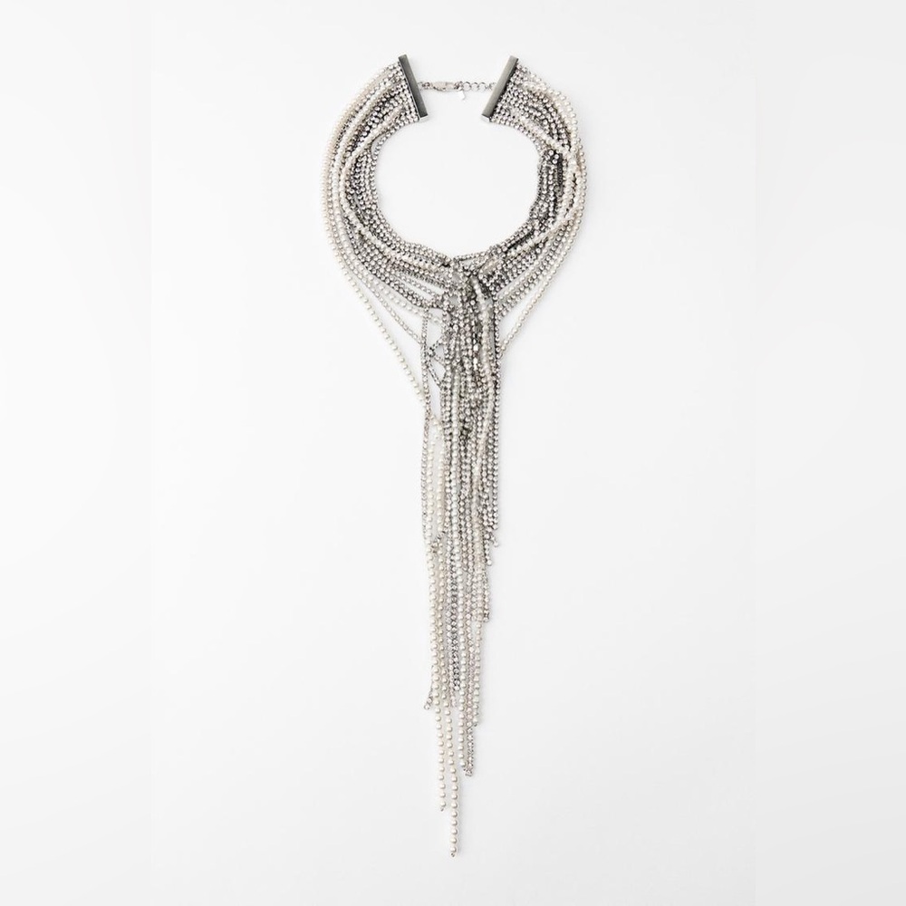 NWT Zara Faux Pearl and Rhinestone Necklace - Picture 3 of 8